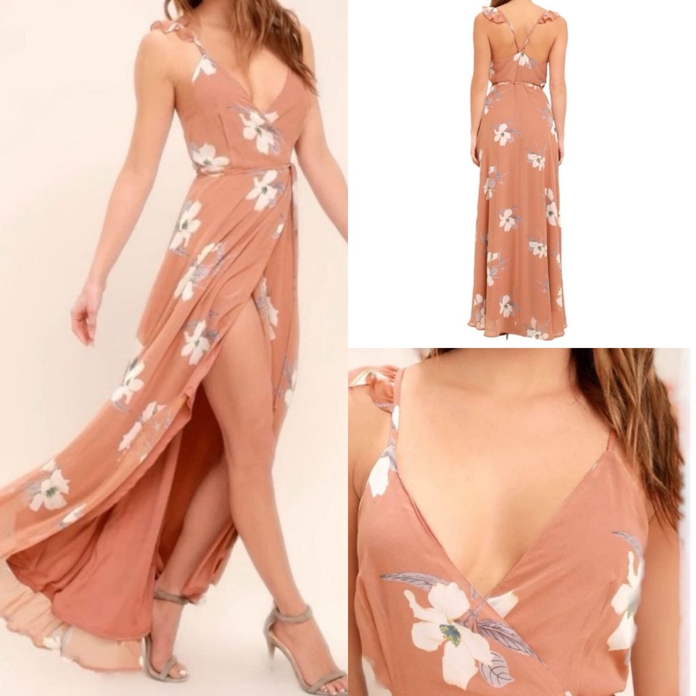Lulus All Mine Rusty Rose Floral Print High Low Wrap Dress | XS